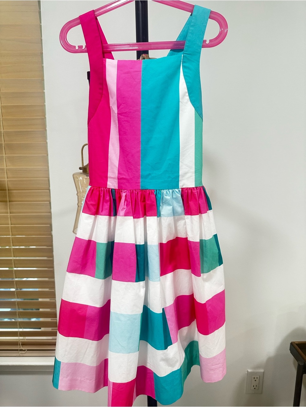 Jacadi Pink, Teal & White Colorblock Stripe Sundress
